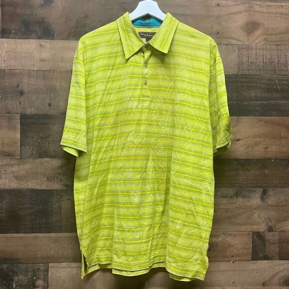 Tommy Bahama Men’s Size Large Golf Polo Shirt Lime Green Striped Short Sleeve - Picture 1 of 7
